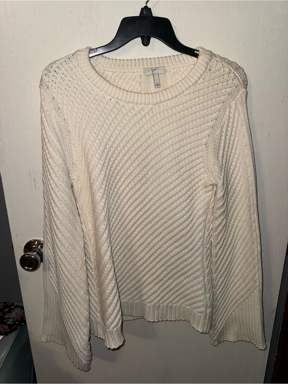 Joie Cream Textured Cable Knit Crewneck Sweater